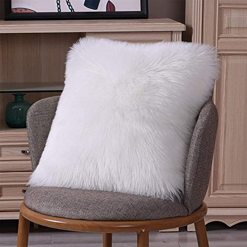 Image of Fur Cushion Pillow Cover for Set of 2 Pillow - 13x13 Inches (White)
