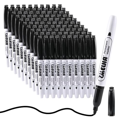 SMELHA Permanent Markers, Black Permanent Marker Pens, 100 Pack...