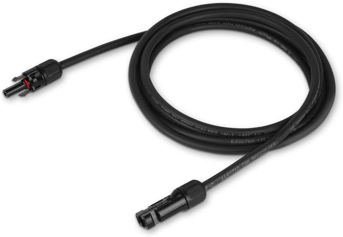 TEMCo 8 AWG/Gauge Solar Panel Extension Cable - Made in The USA (M/F Solar Connector Ends) 2.5 Feet Black (Variety of Lengths Available)