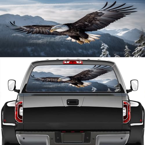 Calcomanías de vinilo para ventana trasera de camionetas con diseño de águila de montaña de nieve, paisaje natural, luz de la mañana, para camioneta, coche, camión, SUV, calcomanía gráfica de vinilo,
