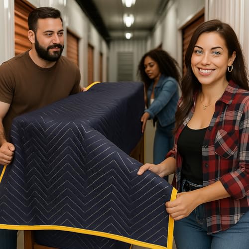 PackRite Moving Blankets 72\" x 40\" Quilted Heavy Duty Furniture Pads Packing Blankets, 2 Pack