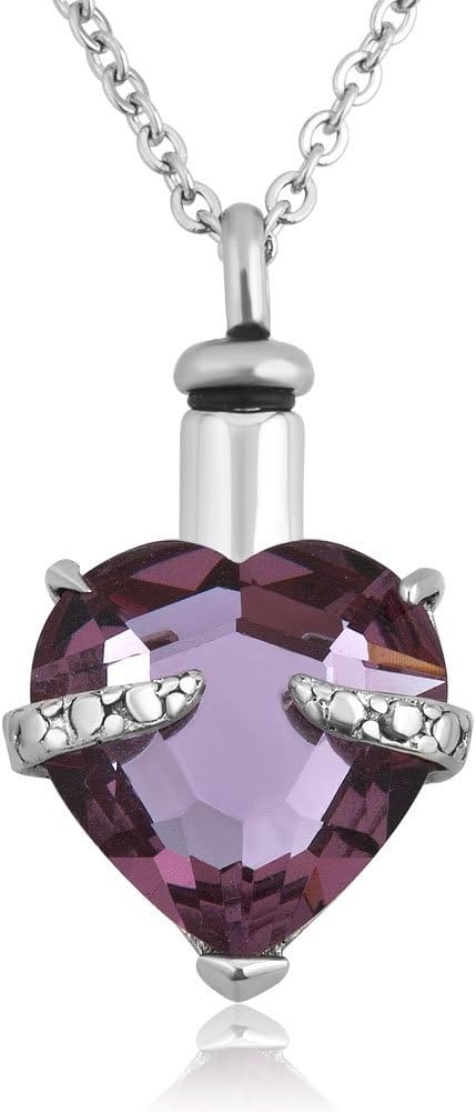 Lantern LowLuckyJewelry Light Purple Crystal Heart Cremation Urn Necklace for Ashes Memorial Keepsake Pendant