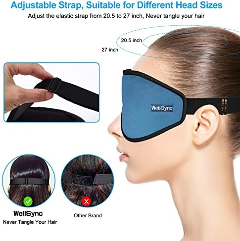 WellSync Sleep Eye Mask, 3D Contoured Cup Sleeping Mask Blindfold, Eye Covers with Adjustable Strap, Block Out Light, Breathable & Soft for Traveling, Nap,Camping Yoga, Includes Ear Plugs(Blue)