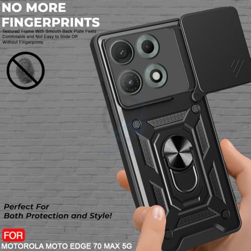 Image of AESTMO Tough Armor Motorola Moto Edge 70 Max 5G Bumper Back Case Cover | Ring Holder & Sliding Camera Shield Cover | 360 Degree Protection Back Case Cover for Motorola Moto Edge 70 Max 5G (Black)