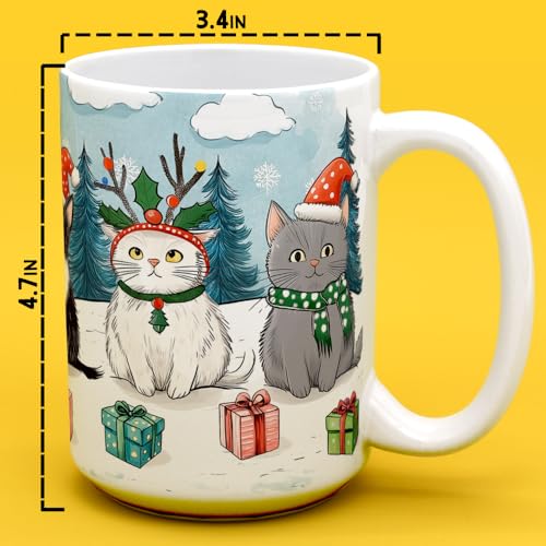 Taza de cerámica con diseño de gatos navideños multicolor 15oz miniatura 4