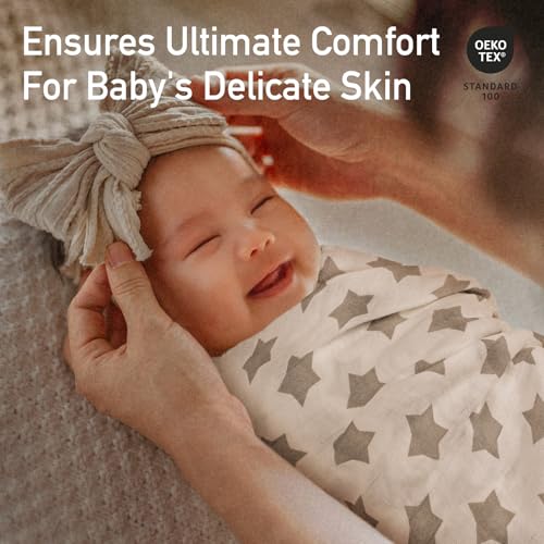 Image of GLLQUEN BABY Muslin Swaddle Blankets 4-Pack Breathable Receiving Blankets (35 inch x 40 inch) Soft Baby Blankets for Girls and Boys Newborn Essentials Muslin Burp Cloths Swaddle Wrap Baby Gift (Star)