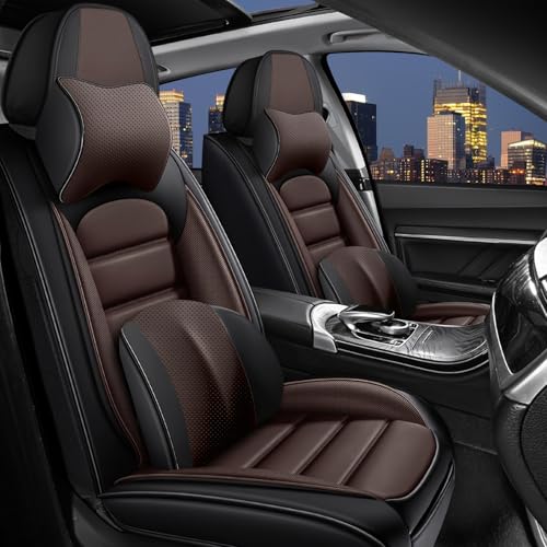 Image of Car Seat Cover for Chevy Chevrolet Trax 2024-2025, Nappa Leather Front Seat Covers Full Coverage Seat Protector Waterproof Cushions (Black Coffee,2 Seats Luxury)