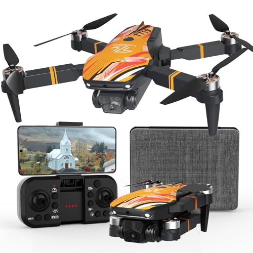 TT19 Foldable 1080P Drone with Camera for Adults, 270° Obstacle Avoidance, Brushless Motor Drones RC Quadcopter with Optical Flow Positioning, Level 3 Wind Resistance, Altitude Hold, Orange