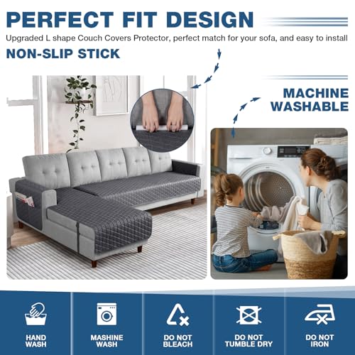 Image of TAOCOCO Sectional Couch Covers 100% Waterproof L Shaped Sofa Covers for Left Hand Facing Chaise Lounge, Couch Cover L Shape Furniture Protector Slipcover for Pets Kids, X-Large /Charcoal Gray