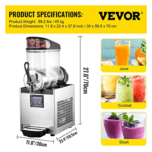 VEVOR Kommerzielle Slusheis Maschine 12 L, Slush Eismaschine 500 W, Slushgerät 595 x 300 x 700 mm, Edelstahl Slushie… – Bild 8