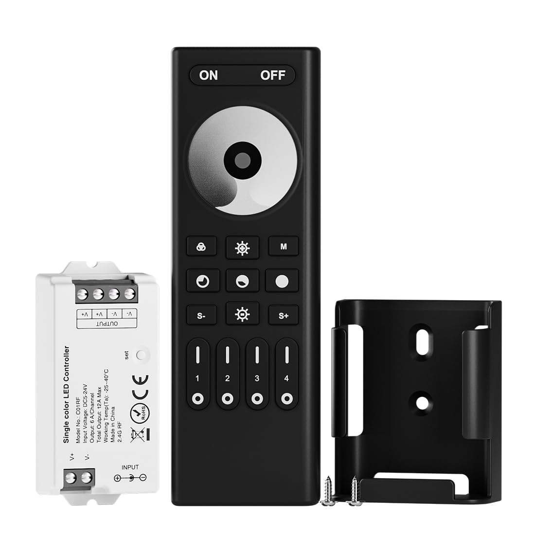 BTF-LIGHTING 5050SMD FCOB COB DIM Telecomando RF RC01RFB&C01RF Kit controller Controllo remoto wireless a 4 zone RF 2,4 GHz per strisce LED a 2 pin monocolore (+ V -V) DC5V DC12V DC24V