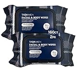 TADA Men - 160 Wipes (2PK) Facial & Body Wipe for Men and Adults, No Rinse, Bulk for Gym, Running, Outdoor Use (Hyaluronic & Avocado, 160 Wipes (2PK))
