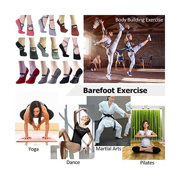 Yoga-Pilates-Grip-Socks-RANDY-SUN-Womens-Gift-Exercise-Sock-for-Ballet-Barre-Non-Slip-with-Silicone RANDY SUN Yoga Pilates Grip Ballet Style Socks, Women's Home Exercise Equipment Ideal for Pure Barre, Dance, Pilates, Barefoot Workout with Non Skid Grips Pack of 3 Dark Red&Light Grey&Black