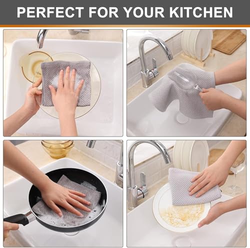 Image of 100% Cotton Kitchen Dish Cloths, 6 Pack Waffle Weave Ultra Soft Absorbent Dish Towels for Drying Dishes Quick Drying Kitchen Towels Dish Rags, 13.4 X 13.4 Inches (Light Grey, Pack of 2)