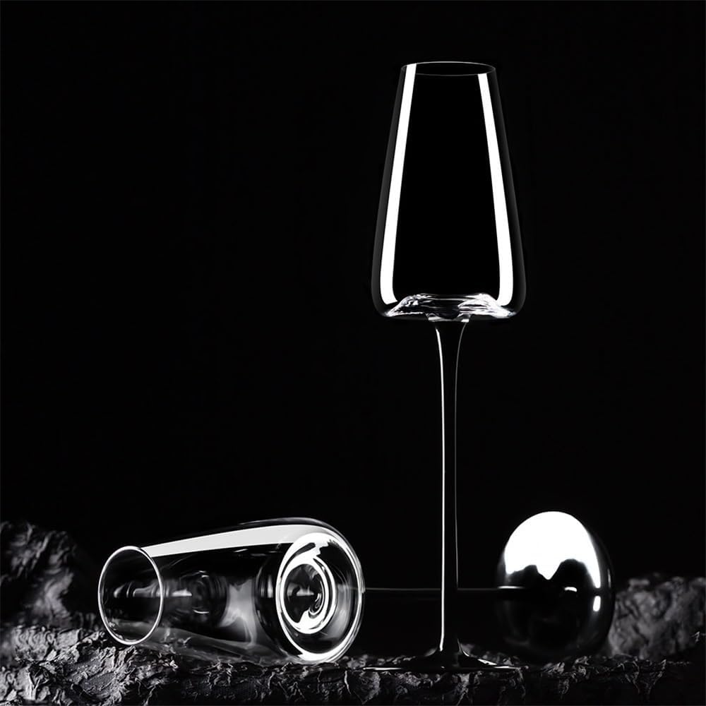 2 copas de champán de fondo cóncavo con mango negro, 9,13 oz, for celebraciones de bodas Vaso para bebidas