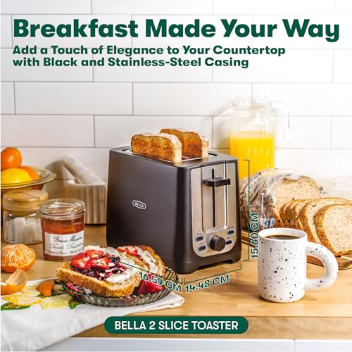 Bella 2 Slice toaster, Black with Stainless Steel - Image 2