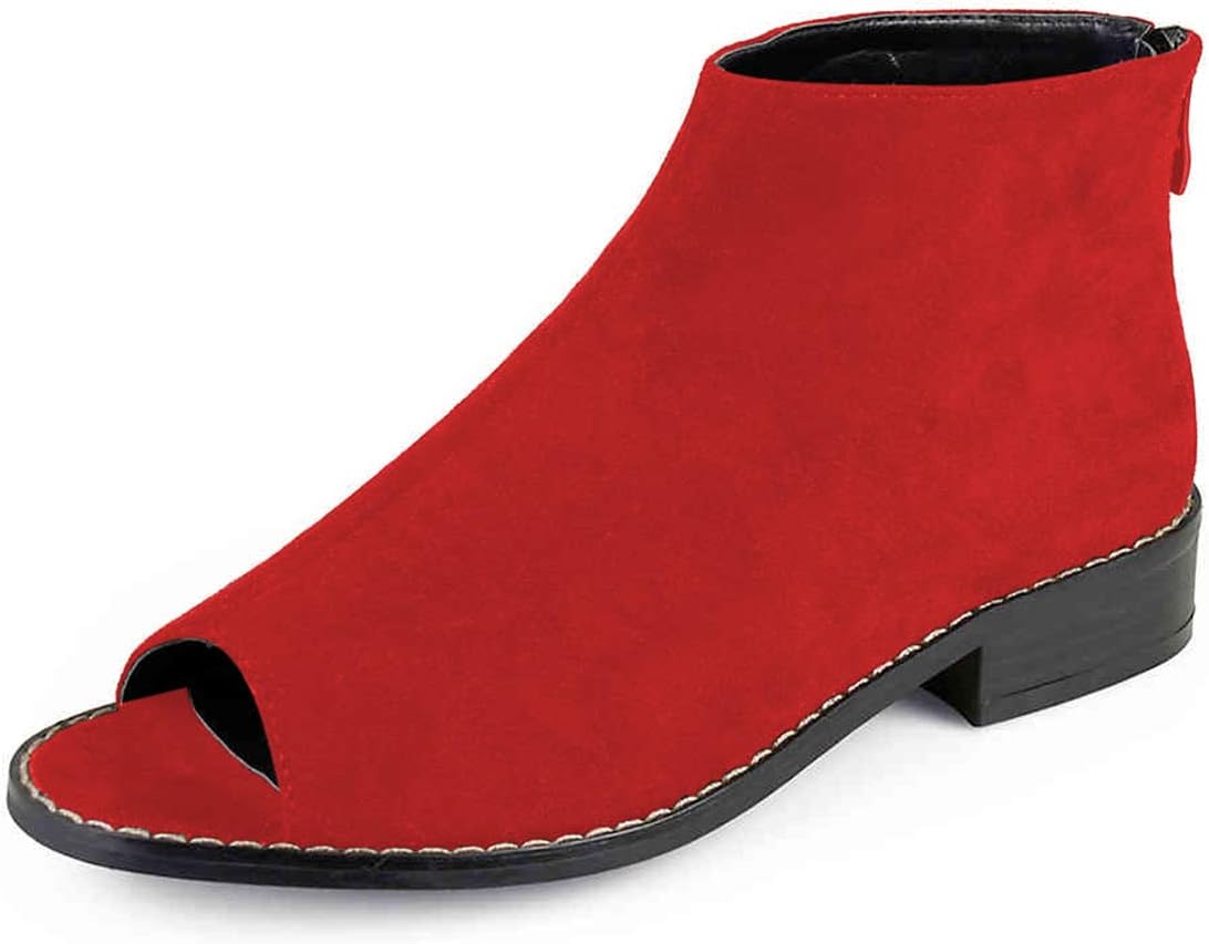 YDN Women Comfort Block Low Heels Ankle Bootie Peep Toe Pumps Versatile Suede Flats Shoes with Back Zipper Size 4-15