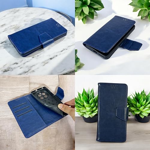 Image of SBMS Flip Cover for Redmi Note 15 5G Poco M8 5G Back Cover Case with Magnatic Closure | Genuine Leather Finish | Inbuilt Stand | Card & Money Pocket | Wallet Style Flip Back Case Cover (Blue)