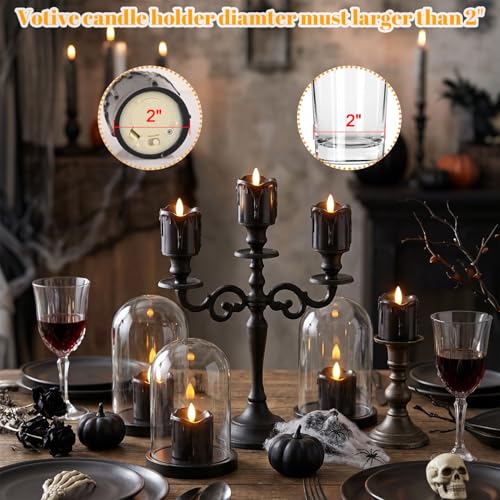 Image of Black Flameless Votive Candles Battery Operated with Remote Timer | 400 Hours Long Lasting Battery Included, LED Tealights Flickering Dripping Wax, Halloween Indoor Decor, 2 inchD x 2.5 inchH, 6 Pack