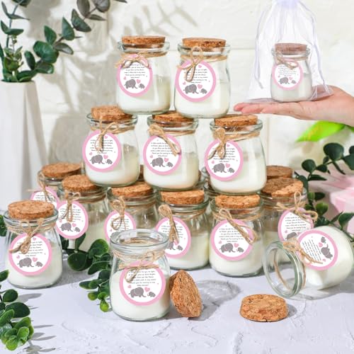 Threlaco 20 Pcs Elephant Baby Shower Favor Candle Glass Jar