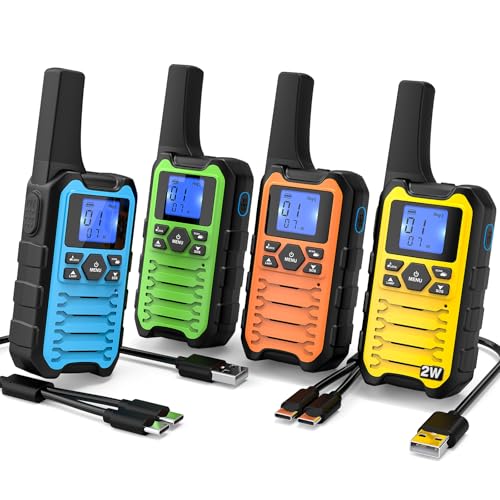 Wishouse K15 Walkie Talkies Long Range for Adults Rechargeable Two-Way Radios 4 Pack 2W FRS 22 Channels USB-C Flashlight NOAA/SOS Quick Pair for Camping & Hunting Emergency Use