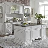 Liberty Furniture Magnolia Manor Complete 5 Piece Desk Set for Home Office - Antique White & Weathered Bark