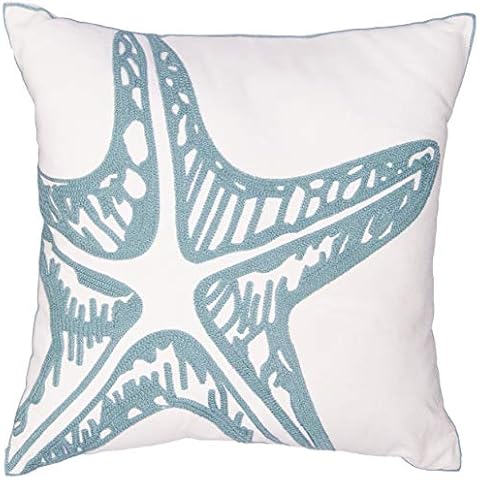 North End Decor Coastal Blue Starfish Chain Stitch Pillow 18" x 18" (Stuffed Insert Included) Cover