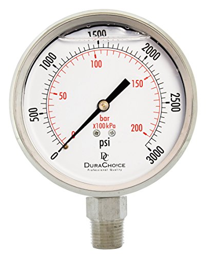 DuraChoice 4" All Stainless Steel Oil Filled Pressure Gauge - 1/2" NPT Lower Mount 3000PSI