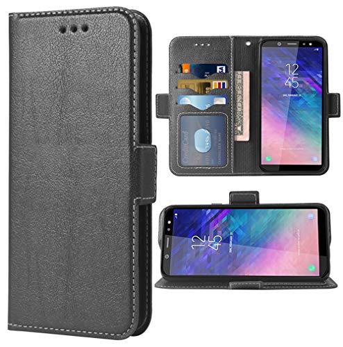 Phone Case for Samsung Galaxy A6 2018 Folio Flip Wallet Case,PU Leather Credit Card Holder Slots Heavy Duty Full Body Protection Kickstand Protective Phone Cover GalaxyA6 Glaxay A 6 6A Black