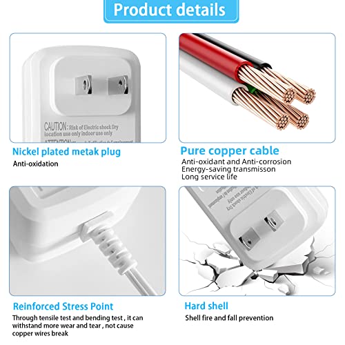 TKDY 24V 1A DC Power Supply Adapter, DC24V LED Lighting Transformers, fit for Power Input AC 100-240V 24Volt 1A Class 2, 24Vdc 500mA 1000mA Devices. (White) - Thumbnail 6