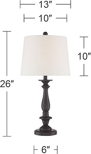 Miniatura 4 de Regency Hill Percy - Juego de 2 lámparas de mesa tradicionales de 26 pulgadas de alto, color bronce oscuro, pantalla de tambor cónica blanca para