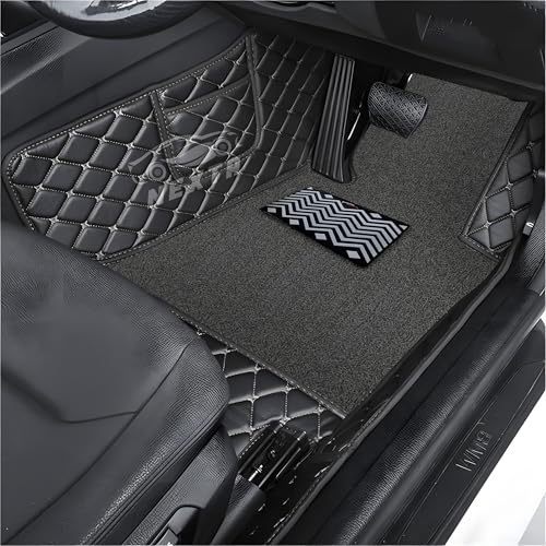 Image of 7D Premium Imported Car Foot Mat for VinFast VF MPV 7-7 Seater (All 3 Rows) 100% Waterproof and Dust Proof | Custom Fitted Car Floor Mat-Black and Silver Stich with Gray Grass