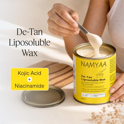 Image of Namyaa De-Tan Liposoluble Wax | Painless Hair Removal For Women| Quick & Easy Tan Removal Waxing for Sensitive Skin | Brightening Hair Removal for Legs, Arms, Underarms & Body | Smooth & Even Skin | Professional Strip | 800ml
