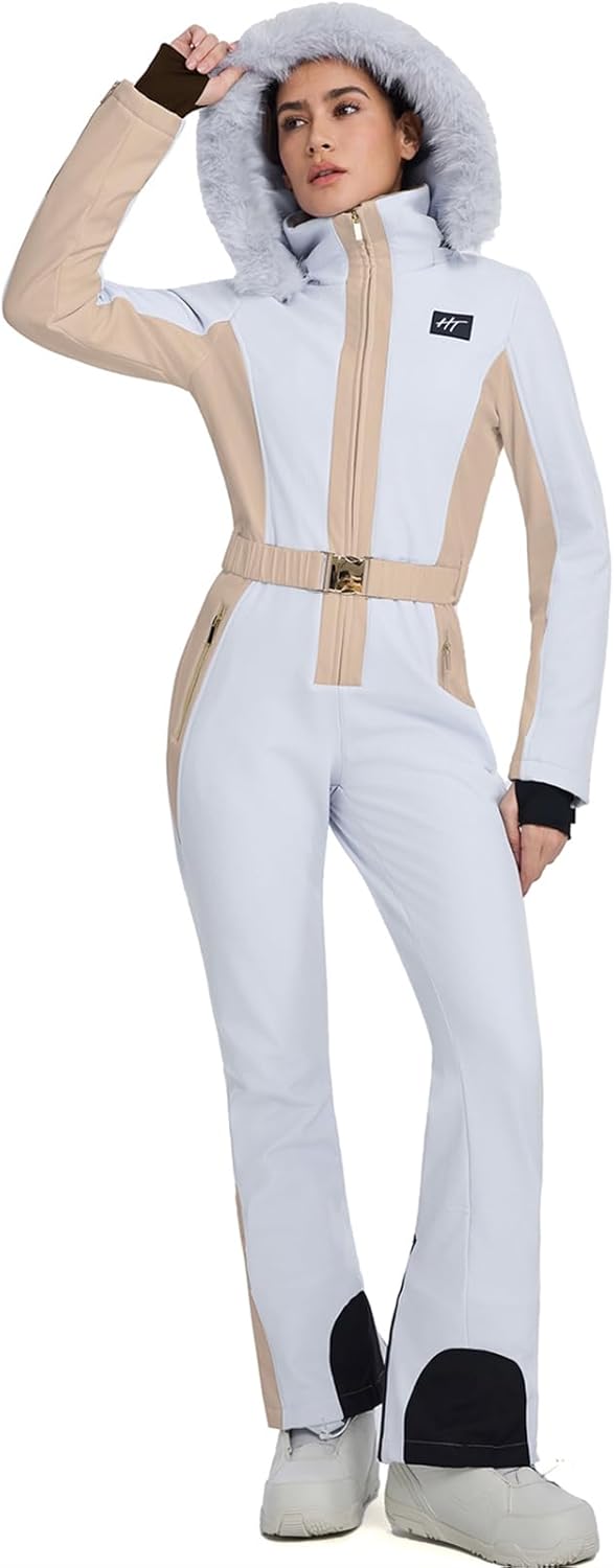 YEEFINE Women's One Piece Ski Suit Waterproof Snowsuits Snowboard Suits Slim Snow Jacket Insulated Outfits Jumpsuits