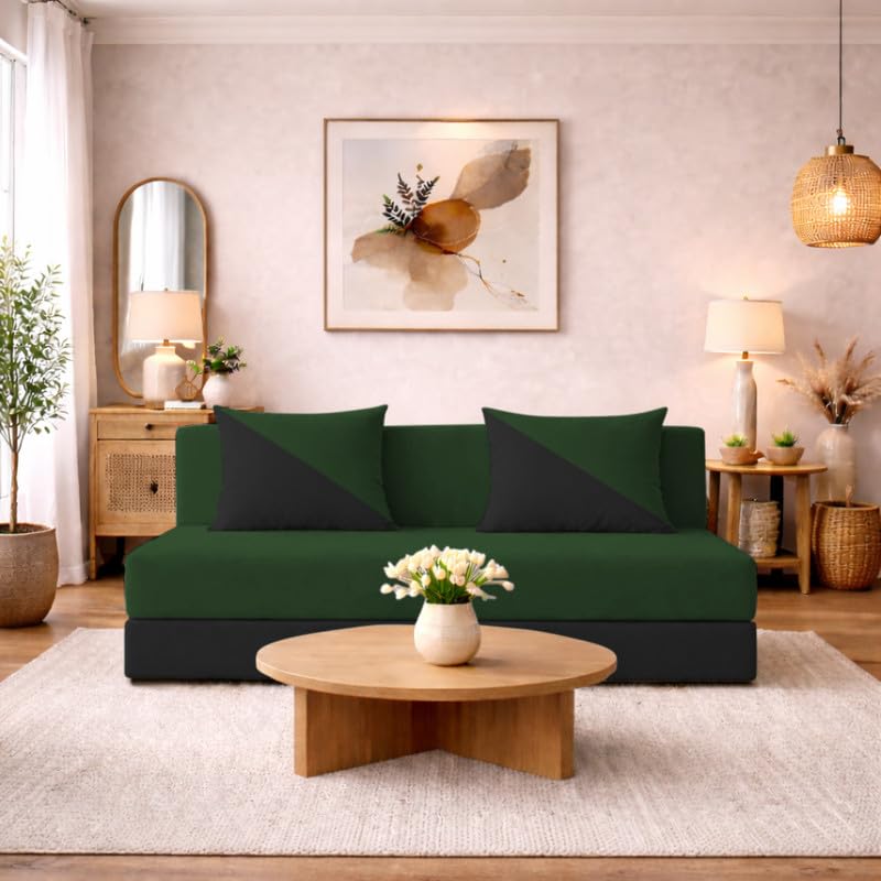 Image of Adorn India Easy Desmond 3 Seater Sofa Cum Bed 5 x 6 (Green & Black) (1 Year Warranty)