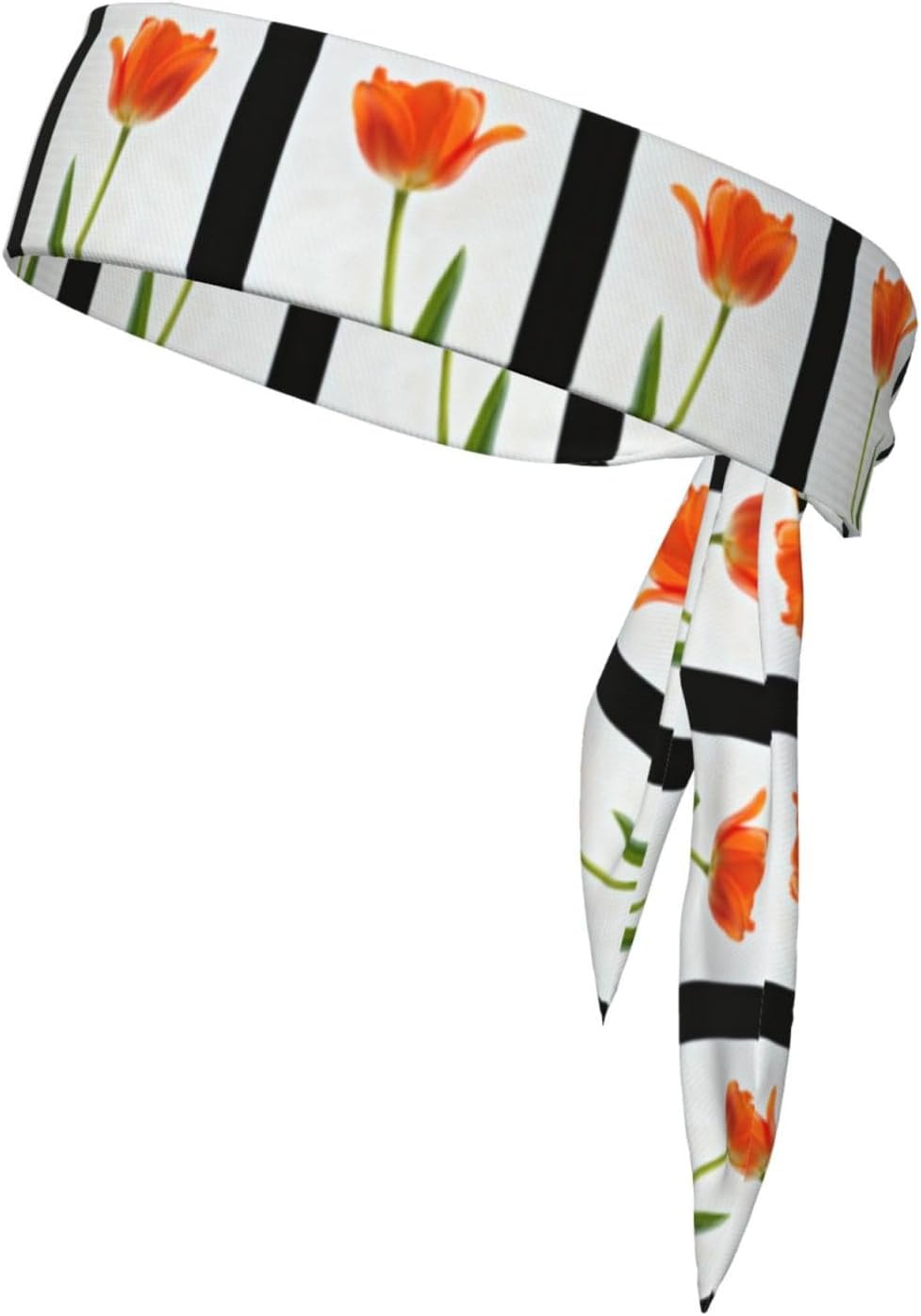 Tie Headband Men Women, Orange Tulip Print Sports Sweatband | Adjustable Tie-Back, Moisture Wicking. For Running Yoga Tennis Basketball Cycling Workout, Orange Tulip Pattern