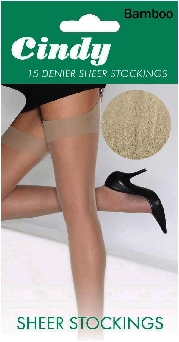 Cindy Women's 15 Denier Sheer Plain Knit Stockings - One Size (as8, alpha, one_size, regular, regular, Bamboo)