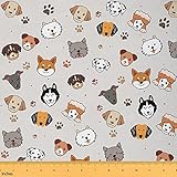 Erosebridal Cute Dog Fabric by The Yard,Pug Corgi Puppy Upholstery Fabric, Kawaii Animal Grey Decorative for Kids Boys Teens Lovers Gift, Footprints Quilting Sewing,DIY 1 Yard