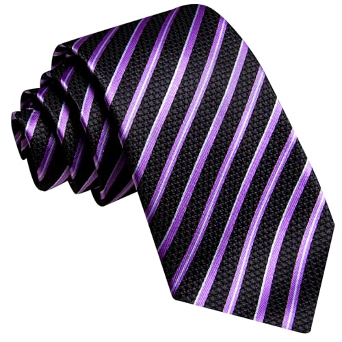 Image of Barry.Wang Silk Men Ties Formal Stripes Necktie and Tie Clip for Wedding Party Business Fashion Classic