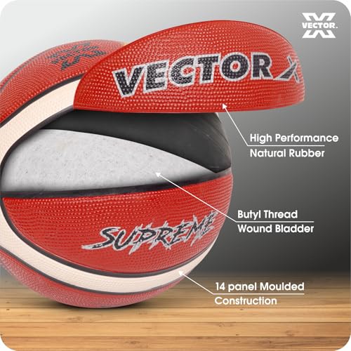 Image of Vector X Supreme 14 Pannels 28.5 inch Basketball Fedration of India Official Match Ball| Rubberised Bladder|6 No. Professional Basket Ball for Women (Size 6) Brown