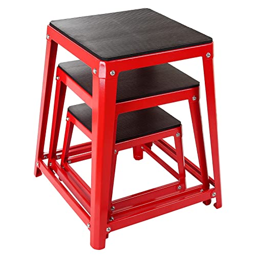 Plyometric Boxes Steel Plyo Box Fitness Exercise Jump Box For Home Gym Plyometric Jumping Exercises,Set Of 4 Red