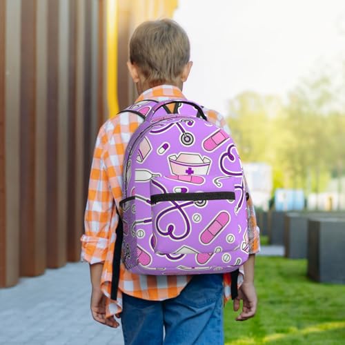 Sac à dos de travail imperméable avec compartiment ordinateur portable et imprimé violet infirmière