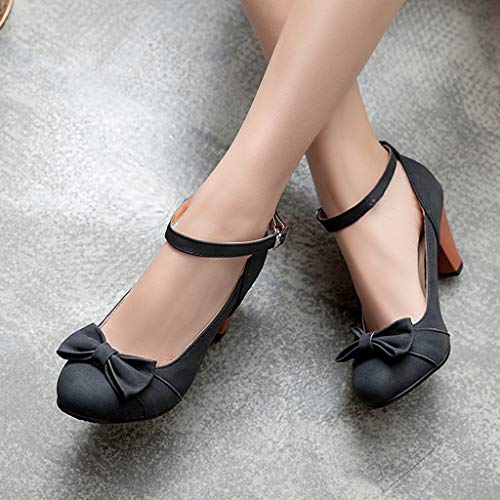 MIOKE Women's Chunky High Block Heel Mary Jane Pumps Round Toe Sweet Bows Party Wedding Evening Dress Shoes4