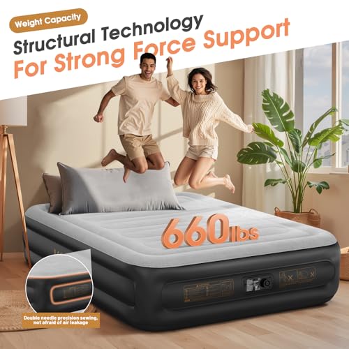 Air Mattress Queen with Built in Pump,18'' Inflatable Mattress 2 Mins Self-Inflation/Deflation,Thicker Blow up Mattress Leak-Proof,Flocked Top Air Bed with Storage Bag for Home, Camping & Guests by VOSSER - Image 5