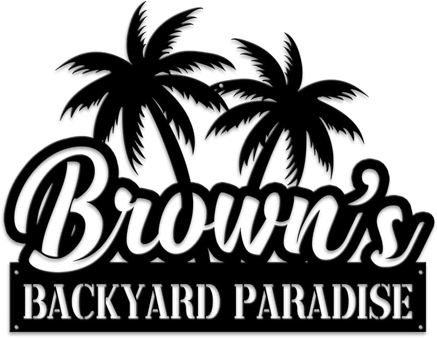 MeMate Backyard Sign Outdoor Decor, Personalized Metal Sign for Backyard, Patio, Custom Name Signs for Garden Porch, Deck, Large Metal Sign for Outside, Housewarming Gifts for Family Friends