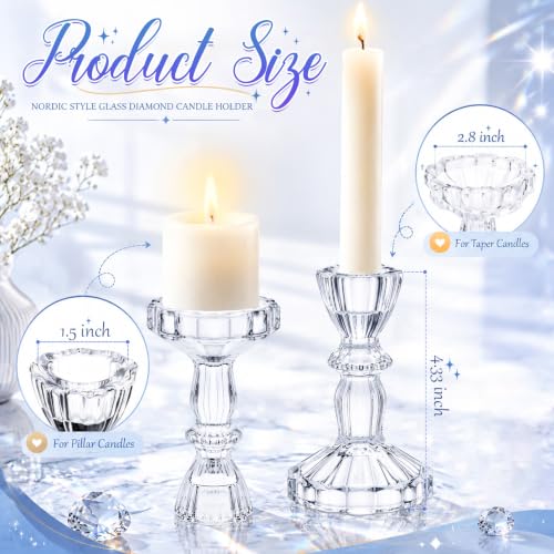Sieral 24 Pcs Clear Taper Candle Holders 4'' Tall Candlestick Glass Holders Bulk Decorative Striped Design Stand Wedding Stick Holder for Anniversary Party Dining Table Festival Decor by Sieral - Used condition - Image 3