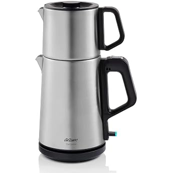 Arzum AR3143 Teacharm Tea Maker Grey 1800 W Electric Tea Maker with 1.8 Litre Water Tank 1 Litre Glass Jug and Double Heating System