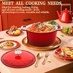 DUTZUN Enameled Cast Iron Dutch Oven - 5 Quart, Crab Lid (Patented), Oversized Knob, for Bread Baking Braiser, Cooking Stock Pot - Red - Image 7
