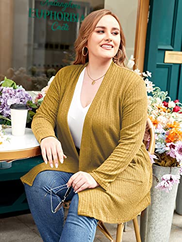 Image of LARACE Open Front Knit Plus Size Cardigan Sweaters for Women with Pockets