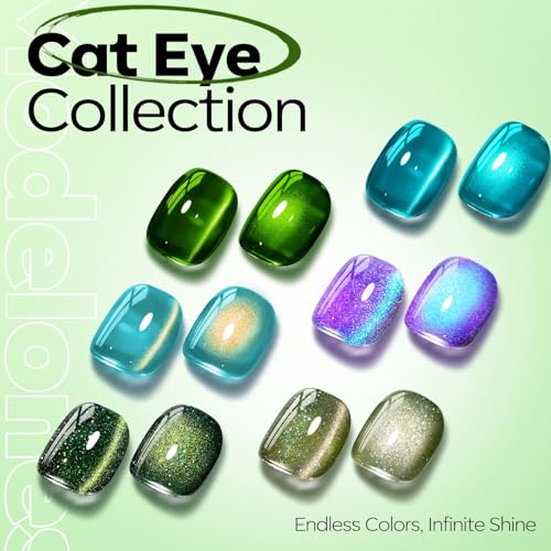Image of modelones Cat Eye Gel Nail Polish Green Gel Polish Jelly Glass with Magnet Holographic Glitter Shimmer Translucent Sheer Color Magnetic Nail Polish Top Coat Salon DIY at Home 15 ML